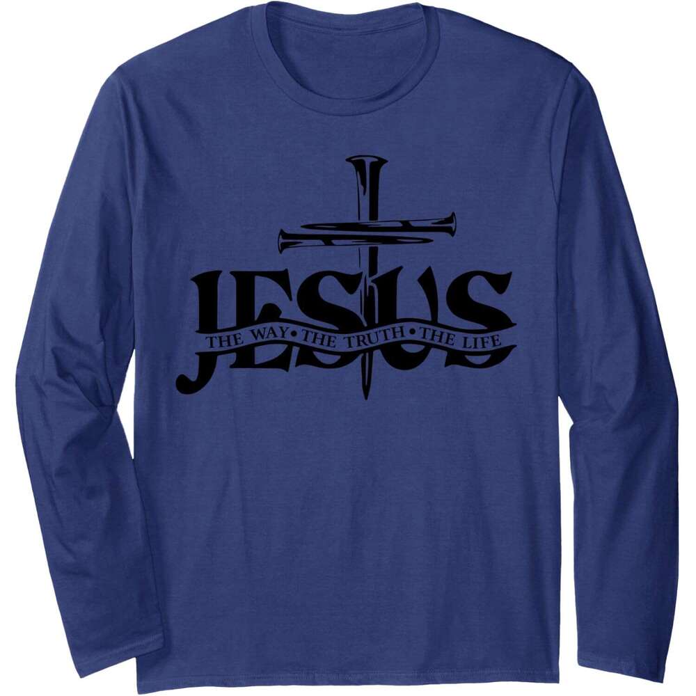 Long Sleeve Shirts for Men sweatshirt Jesus The Way Truth Life Bible Verse Christian Worship Long Sleeve Tee Streetwear Casual tops clothes
