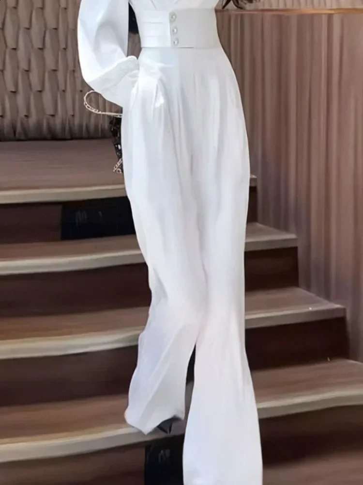 Blouse and Pant Sets for Women 2 Pieces White Wide Leg Holiday Outfits Trousers Woman Spring Autumn Shirt Wholesale Bulk D 240814