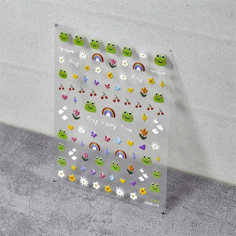 1pcs Cute Cartoon Nail Art Stickers 5D Embossed Frog Cherry Rainbow Self Adhesive Slider For Nails DIY Nail Charms Kawaii DecalaXJ240814