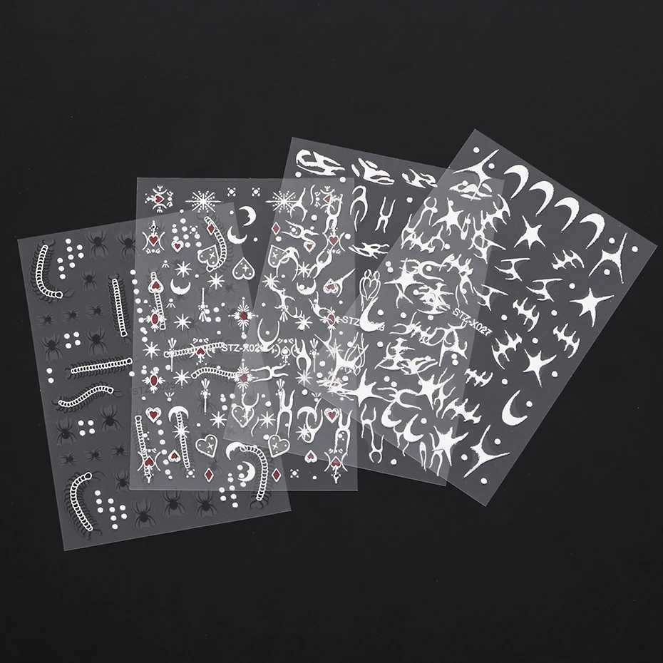 3D Silver Metallic Line Chrome Nail Sticker French Stripe Line Flame Metal Liquid Slider Heart Star Aesthetic Y2K DecalsXJ240814