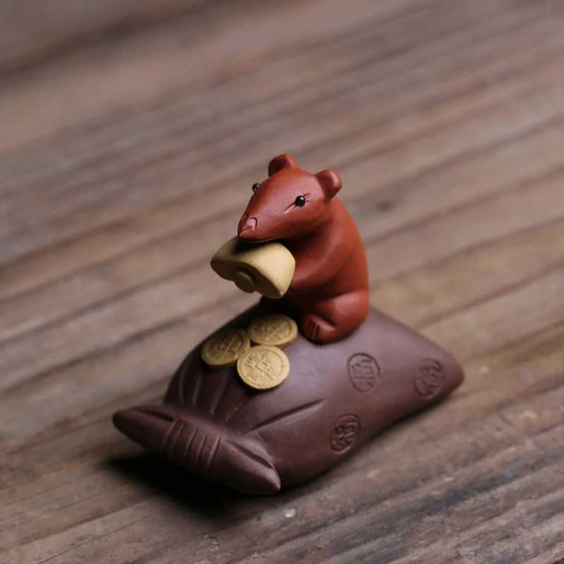Handmade Clay Mouse Tea Pet Spirit Figurines Tea Ceremony Utensils Coin Tea Set Room Decoration Chinese Yixing Zen AnimalXJ240814