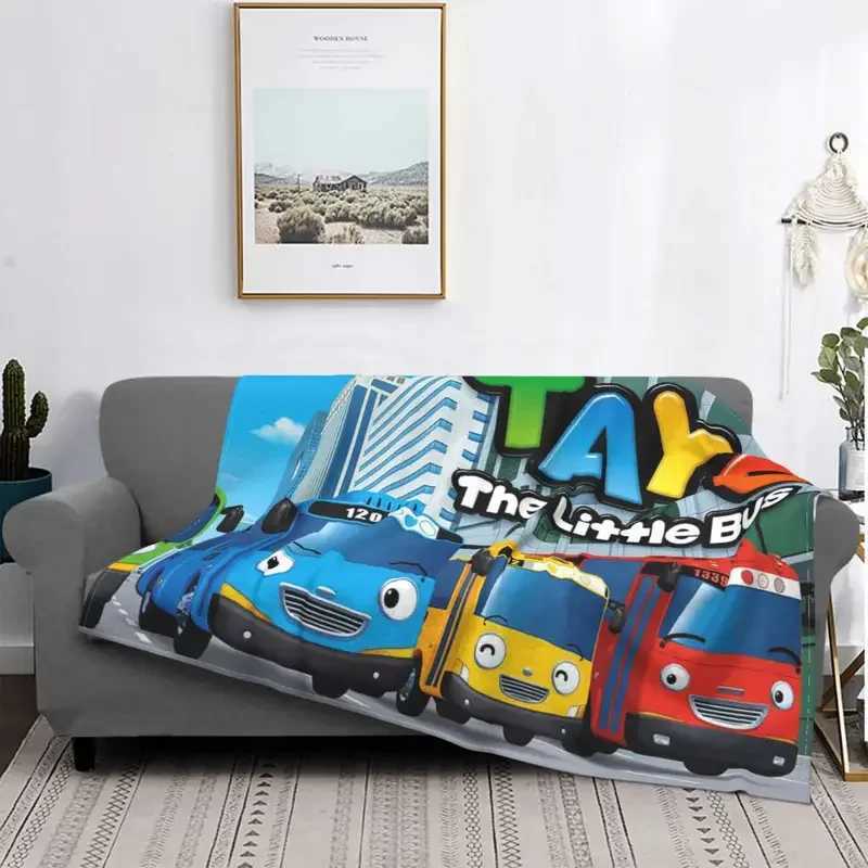 Tayo The Little Bus Blanket anime cartoon cute for kids Fleece Throw Blankets Bedding Couch Personalised Soft Warm Bedspread Y240815