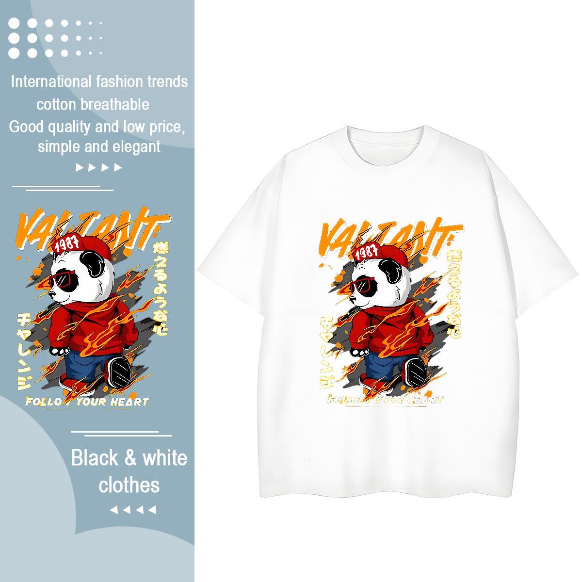 Classic T Shirt For Man panda Round Neck Short Sleeve High Street Hip Hop Customized 100% Cotton 230g Men Tees Fashion New Tops Shirt