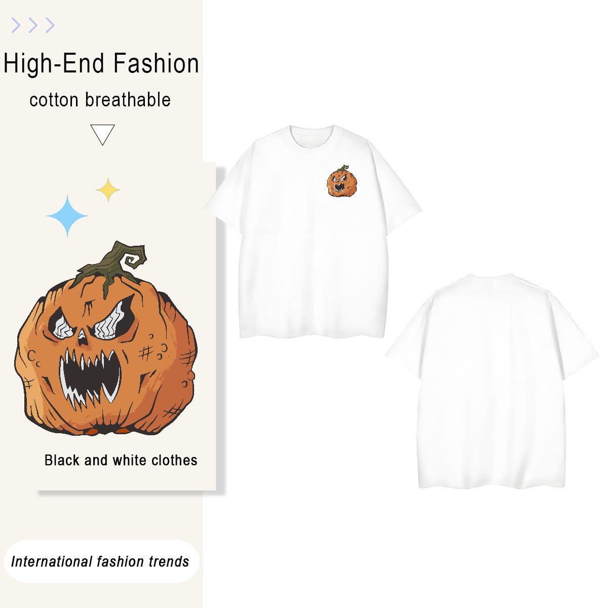 T-Shirts 100% Cotton 230g Halloween Sports Casual Pure Cotton Anime Print Men Tshirts 2024 Summer TOP Quality Tops Shirt