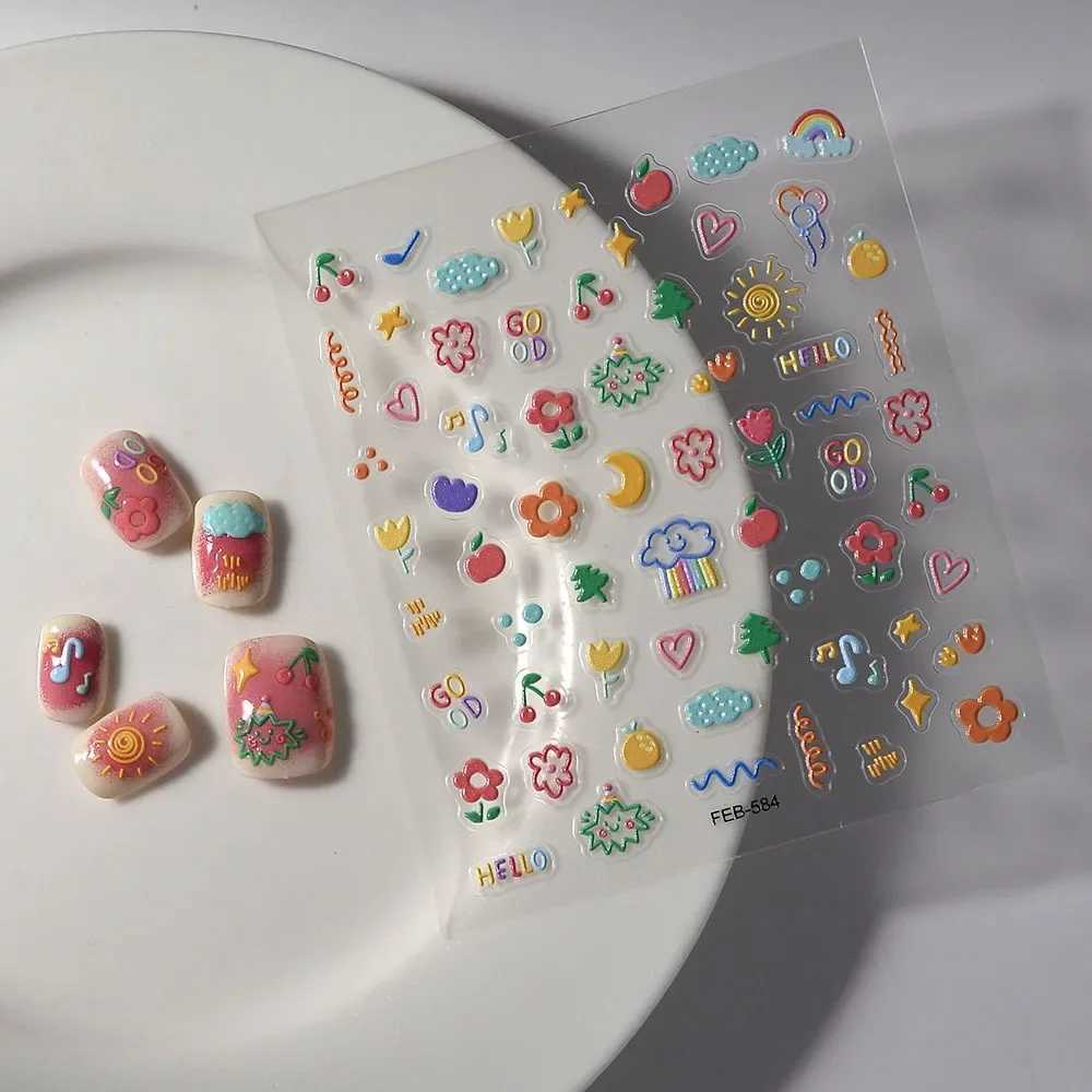 Hollow Flower Embossed Nail Art Stickers 3D Adorable Cute Little Bear Smiling Face Nail Art Stickers Phone Sticker DecorationXJ240814