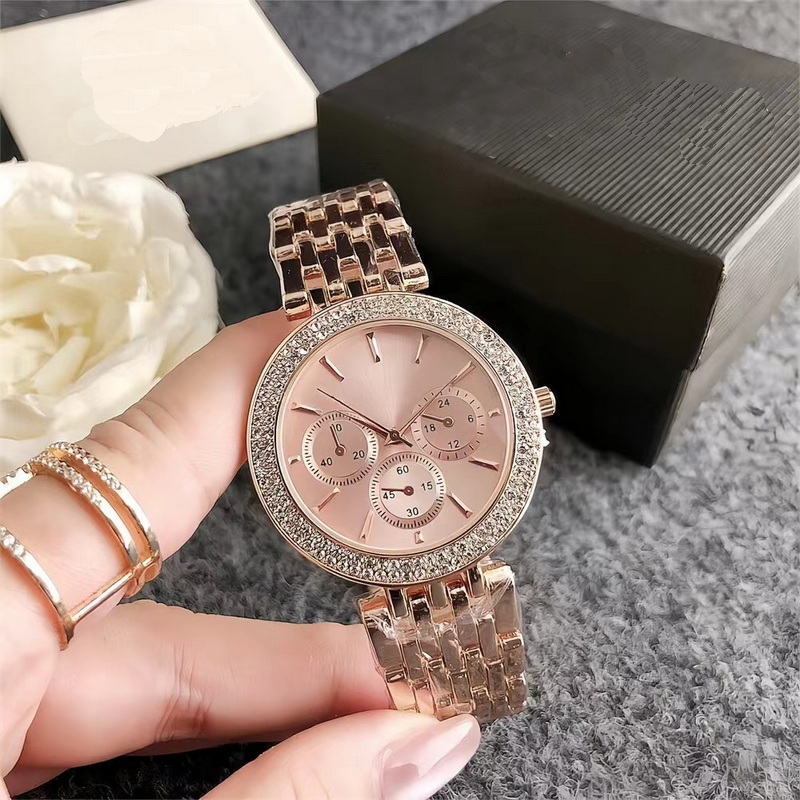 Great quality women Designer WristWatches three eyes beautiful diamonds aaa with box lady fashion casual Luxury Dial 38mm quartz Watchs no876