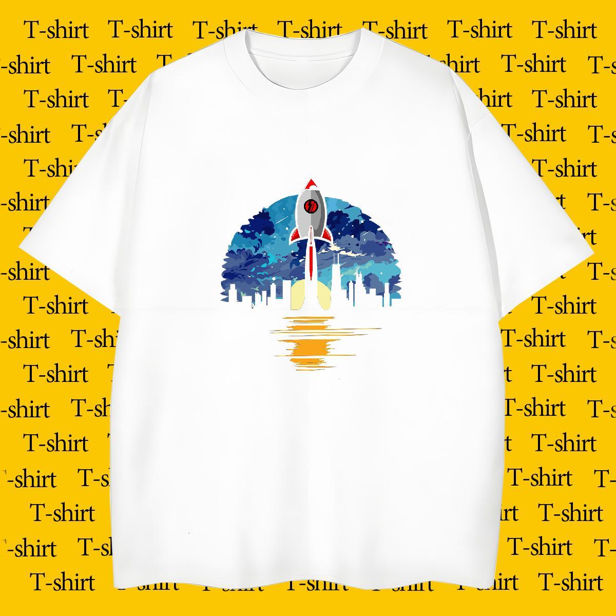 T shirt 100% Cotton 230g universe Street Casual O-Neck Short Sleeve Floral Print Tshirts Customized Cool Tees Shirts