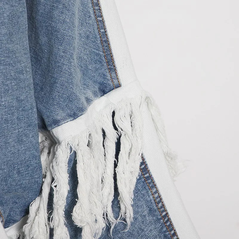 TNFS Women Denim Jacket crop denim tassel jackets Vintage Short All Match Fashion Spring Autumn Fashion drop 240814