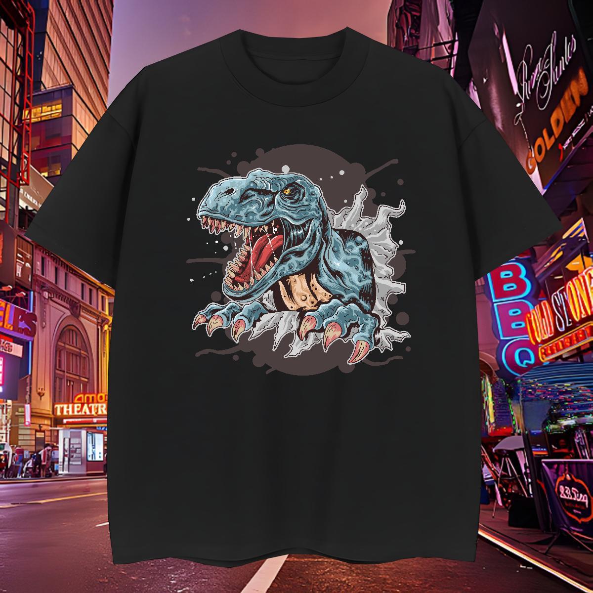 Loose Fit T-Shirts for Men dinosaur Breathable Crew Neck Beach Asian Size 230g Pure Cotton Mens Tshirts 2024 Designer Tops