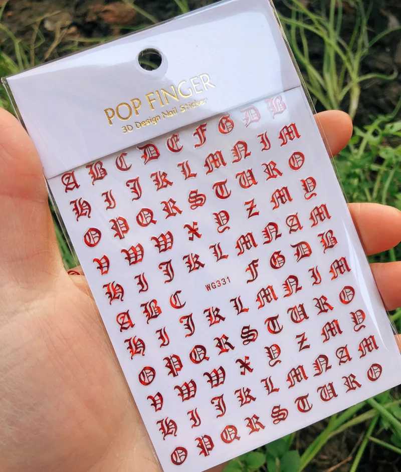 Newest Retro Alphabet Letter Design 3d Nail Art Sticker 26 English Alphabet Number Decal Rhinestiones Decoration Manicure ToolsXJ240814