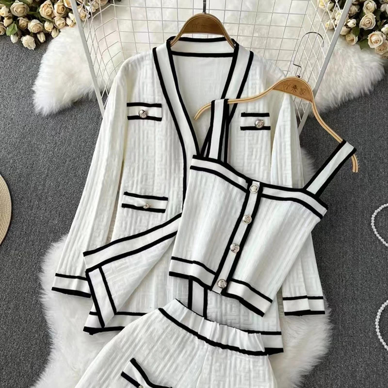 Women Sweater Pant Set Casual Pullovers Suits Autumn Winter Knitted Loose Long Sleeve Striped Elegance Tops Elastic Sweaterpants y240829 - view 7