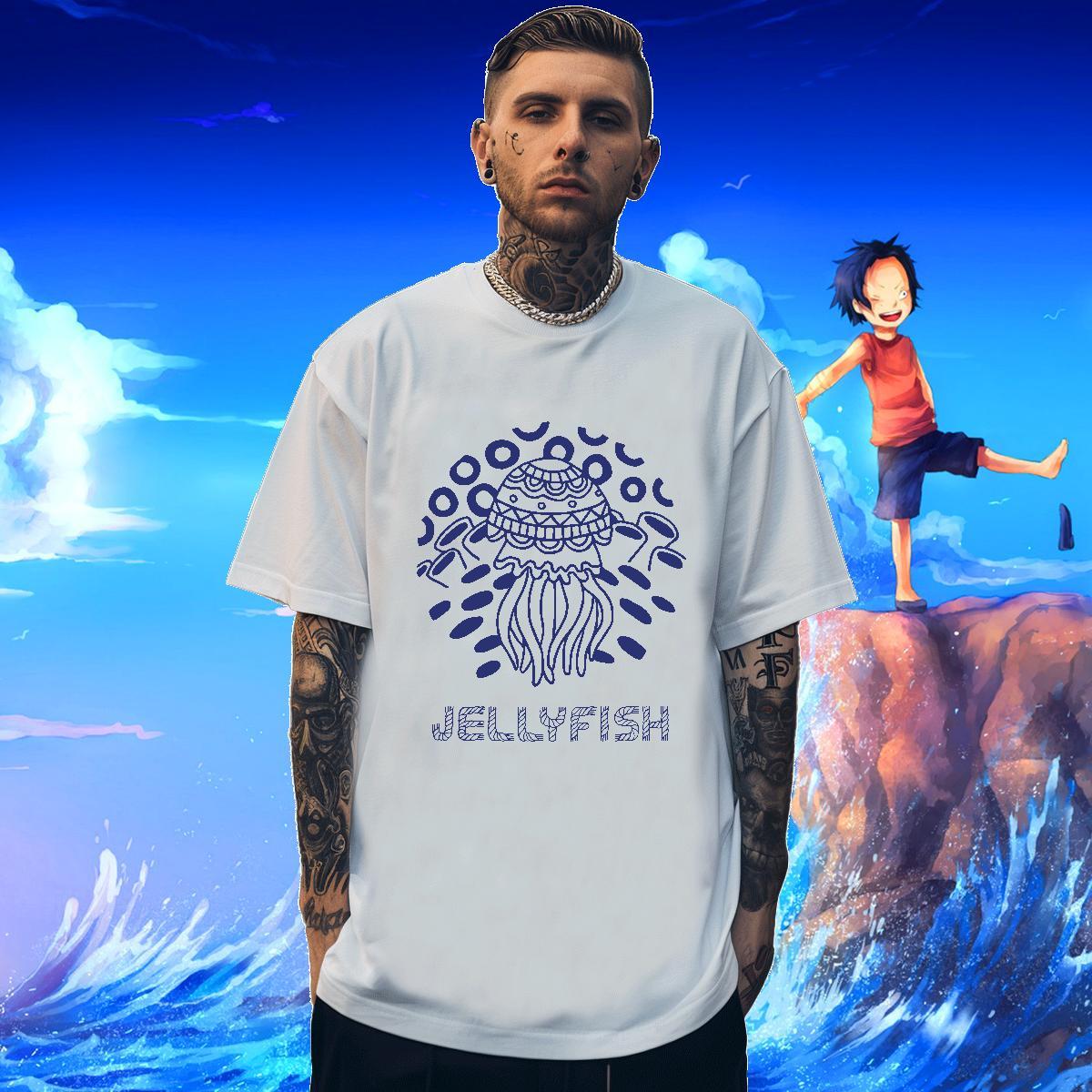 Man T Shirts 230g 100% Cotton jellyfish Beach Breathable Soft Custom Print Plus Size Men Tees 2024 New Comfortable Polos