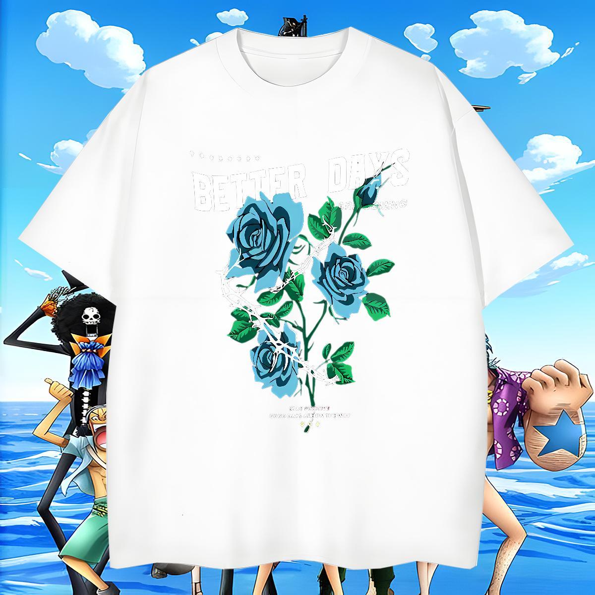 TOP Quality Couples T Shirts Home Outdoor 230g Cotton White Plus Size Breathable Crew Neck ROSE Men T Shirts Free Shipping Tops Shirt