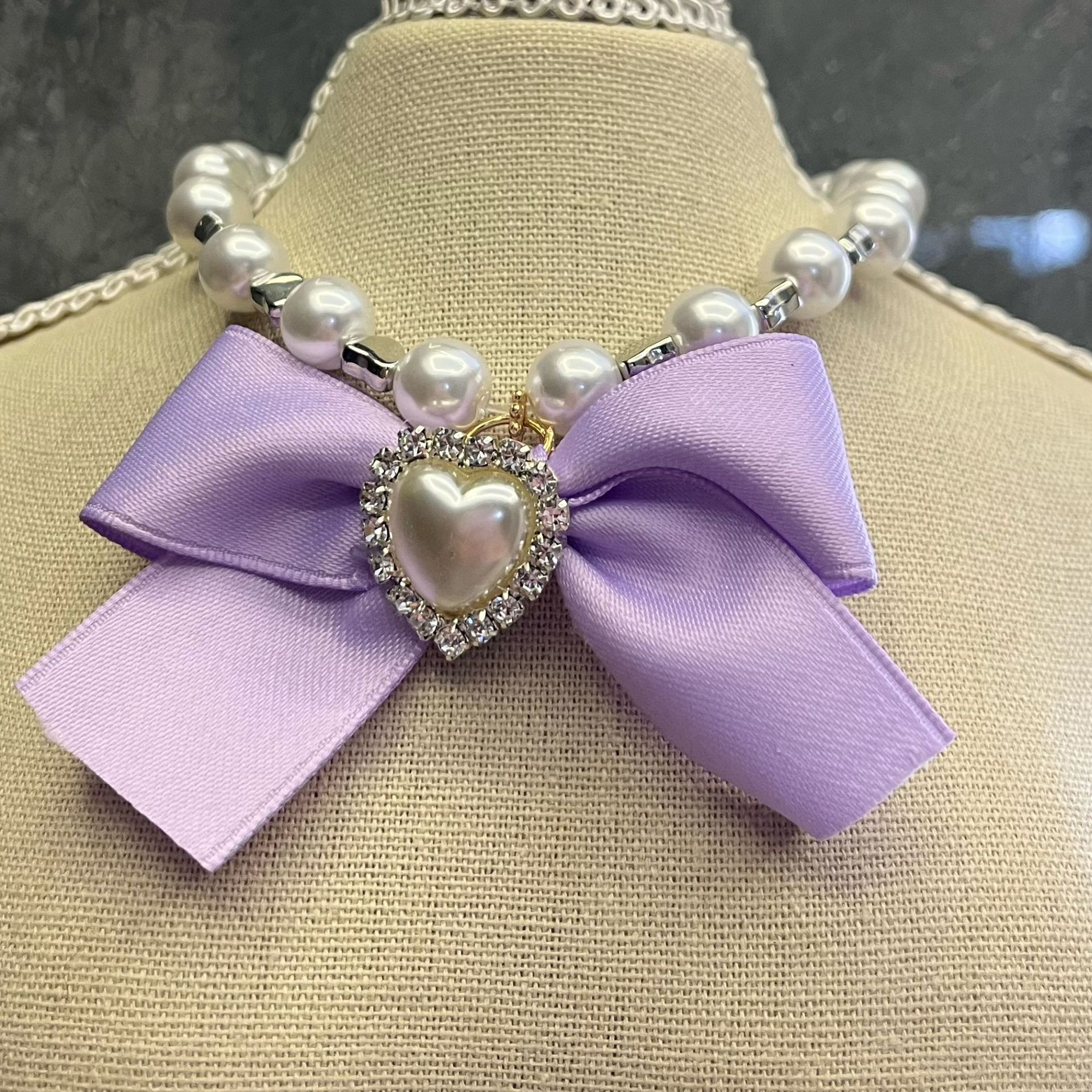 Dog Pet Colorful Collar Cat Collar Cute Pearl Decorative Necklace Day Bow Bow Neck Ornament