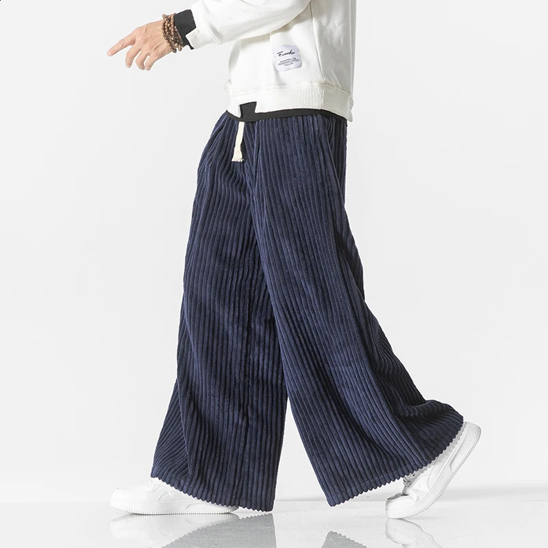 Vintage Men Corduroy Pants Harajuku Mens Solid Color Wide Leg Harem Pants Men Streetwear Casual Jogging Trousers Oversized 5XL 240814