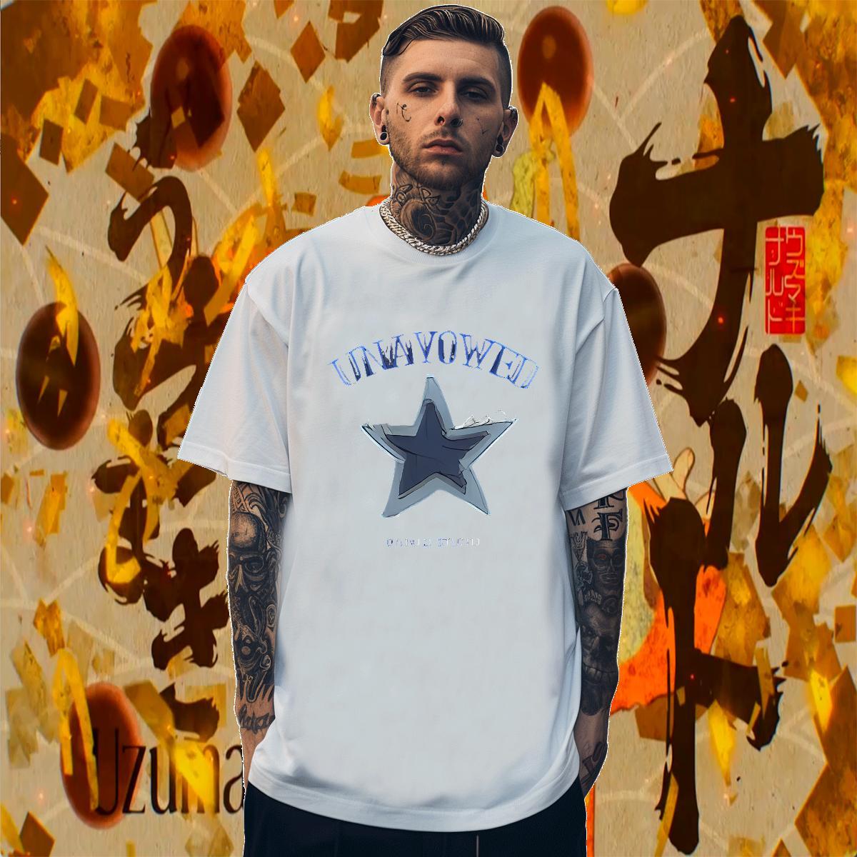 Loose Men Tshirts Anime Printing Street 100% Cotton 230g DIY Printed Round Neck Short Sleeve letter T Shirt For Man Fashion New Tees