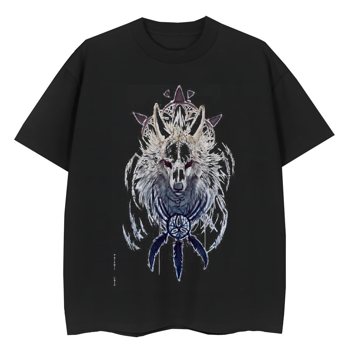 Loose Mens T Shirts wolf Short Sleeve Soft Home Outdoor Anime Print 230g Cotton Tshirt for Man Woman Fashion New Top Tees