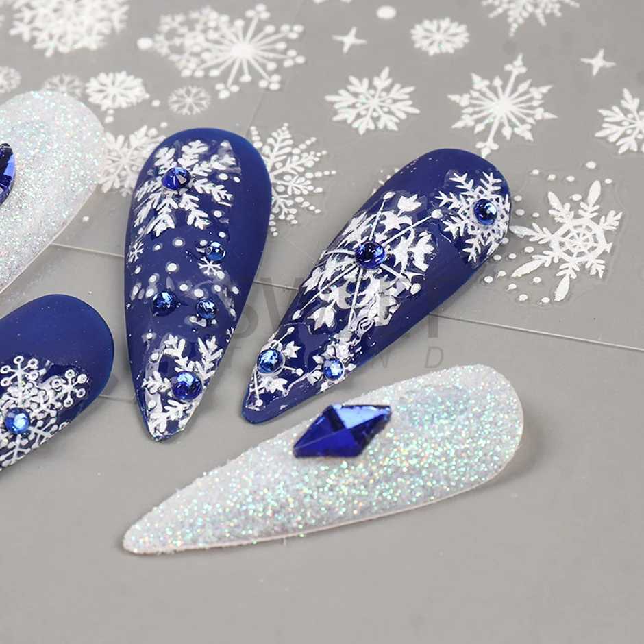 White Snowflakes Winter Festive Stickers Nail Art Decoration Decals Glitter Snowman/Elk/Snow Charms Xmas Manicure 2023 JIF896XJ240814