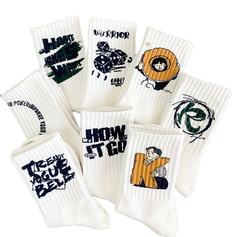 Socks for men in autumn and winter mid tube ins, trendy and stylish versatile long socks, student letter long tube sports