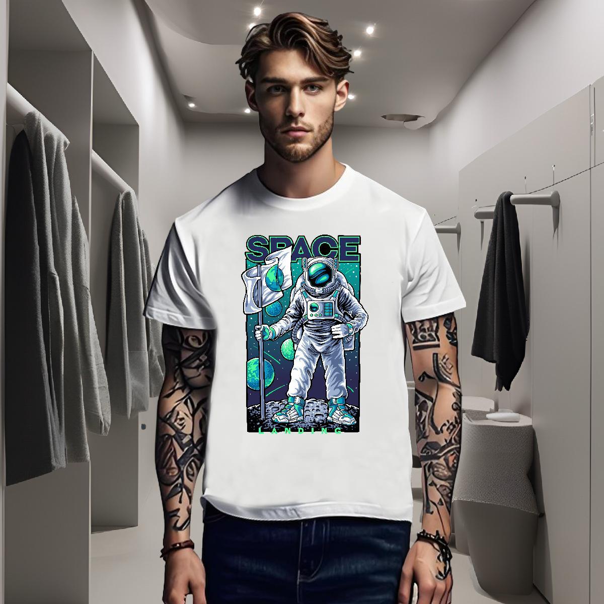 T Shirts Men 100% Cotton 230g universe Sports Casual Breathable Short Sleeve White Plus Size Men Tshirts Fashion Casual TOP Quality Wear