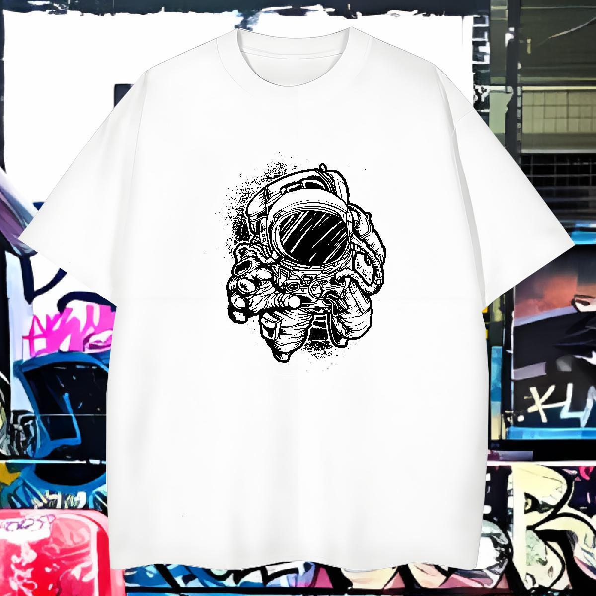 T Shirts Men 100% Cotton 230g cosmonaut Outdoor Breathable Short Sleeve DIY Logo Oversized Men Clothes T-Shirt Fashion Design TOP Quality Tees Shirts