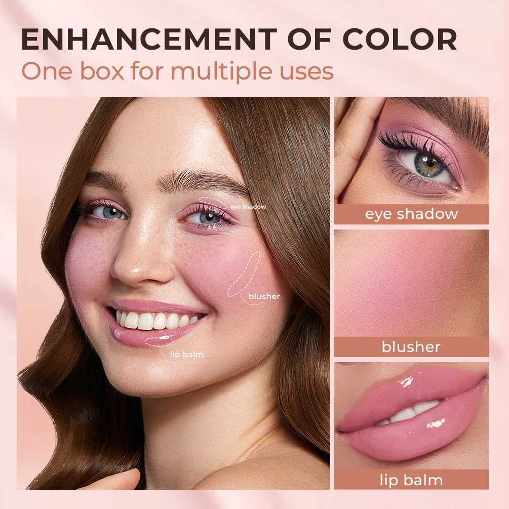 QIBEST Multifunct Balm 3 In 1 Matte Lipstick Blush Eyeshadow Lightweight Cream Color Changing Lipstick Lip Tint Makeup For Women Y240815