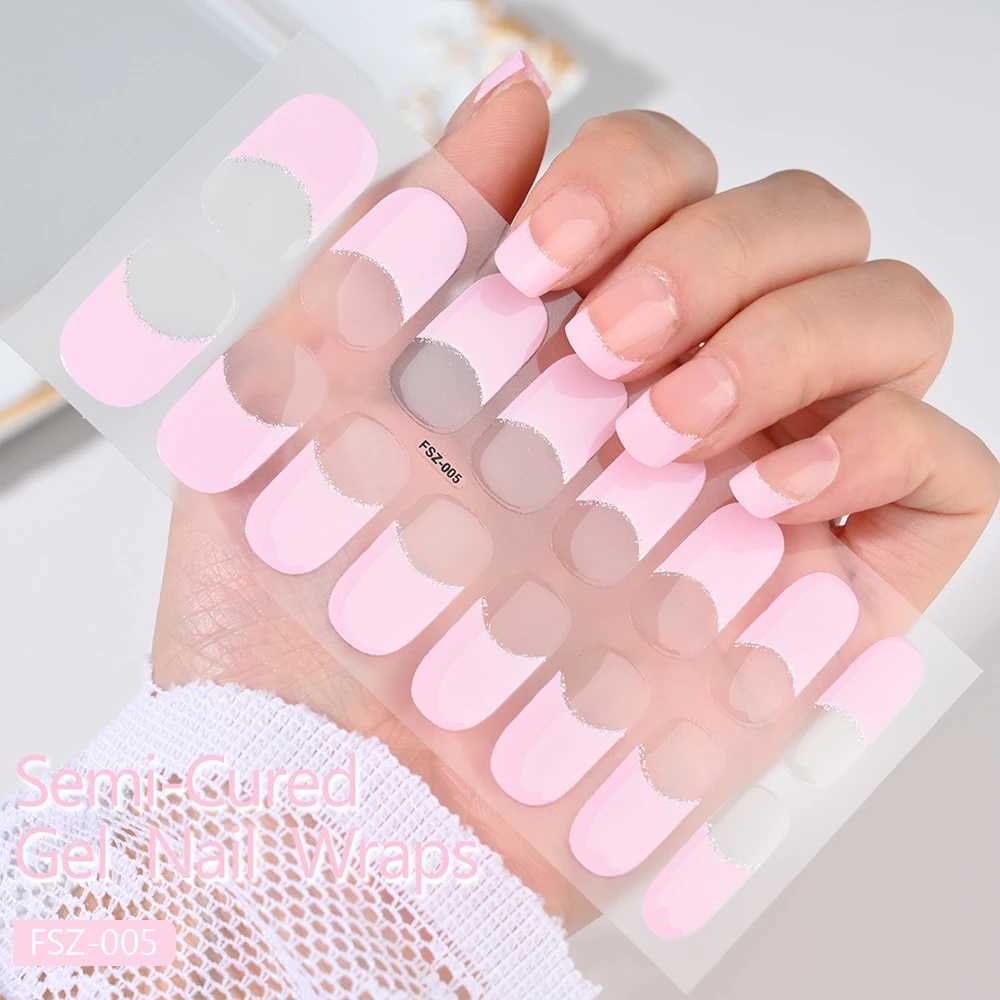 16Tips White French Semi-Cured Gel Nail Patch Sliders Full Cover Gel Nail Stickers For UV Lamp Adhesive Decals Manicure Patch #7XJ240814