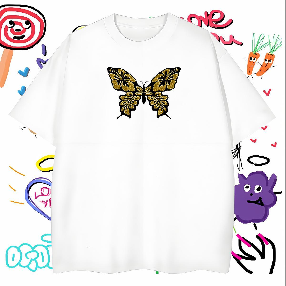 Cool T-Shirts for Men Butterfly Short Sleeve O-Neck Sport Custom Printed 230g 100% Cotton Men Clothes T-Shirt Classic Polos