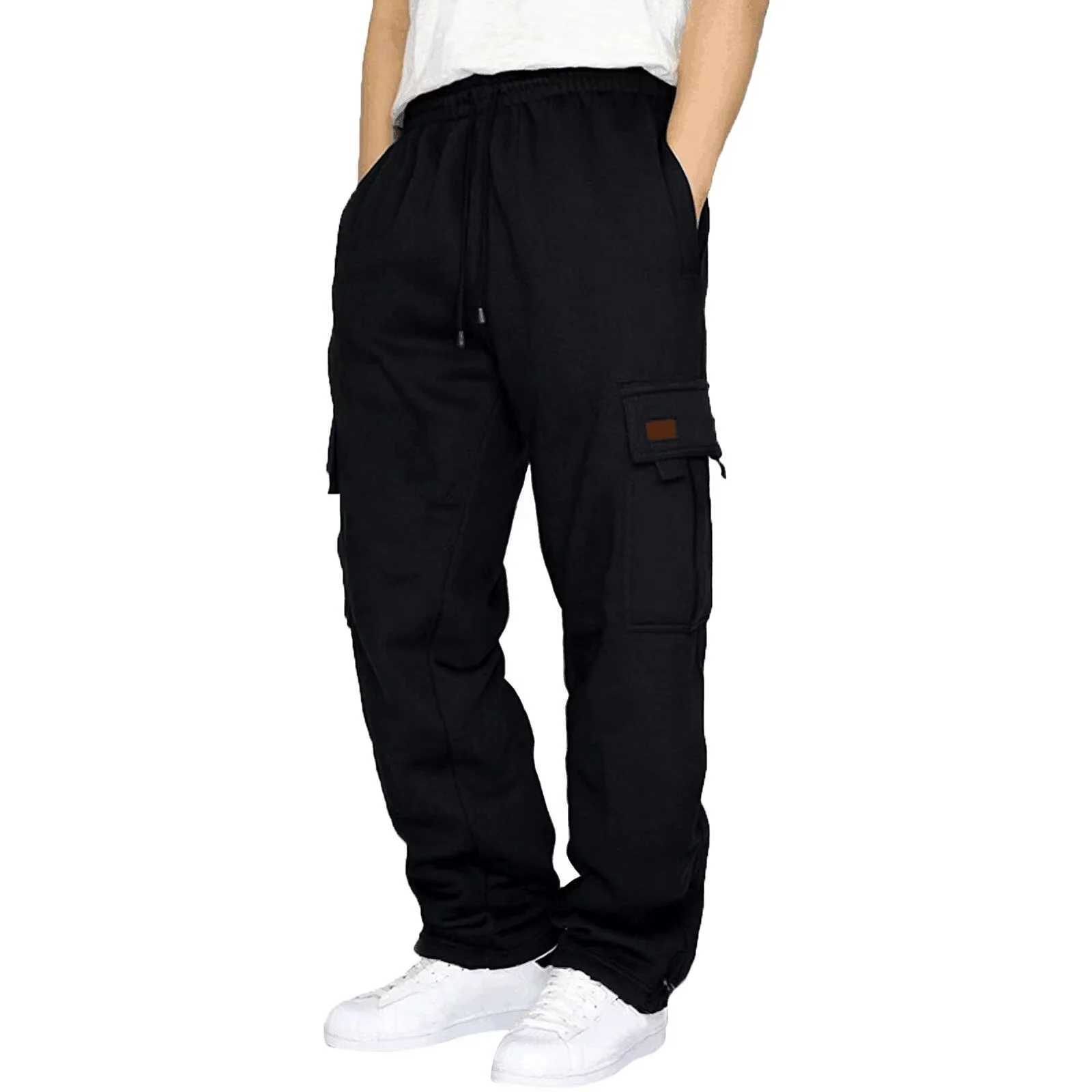 Autumn and Winter Mens Freight Pants Work Pants Stretch Waist Loose Multi Pocket Casual Pants Outdoor Sports Pants S-5XLW240725