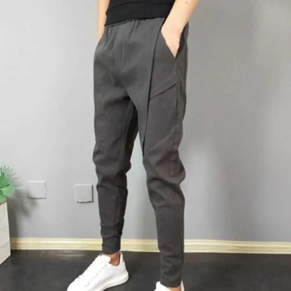 Solid color harem pants mens Trouser elastic waist pencil pants mens tight ankle Trouser pantalones hombreW240725