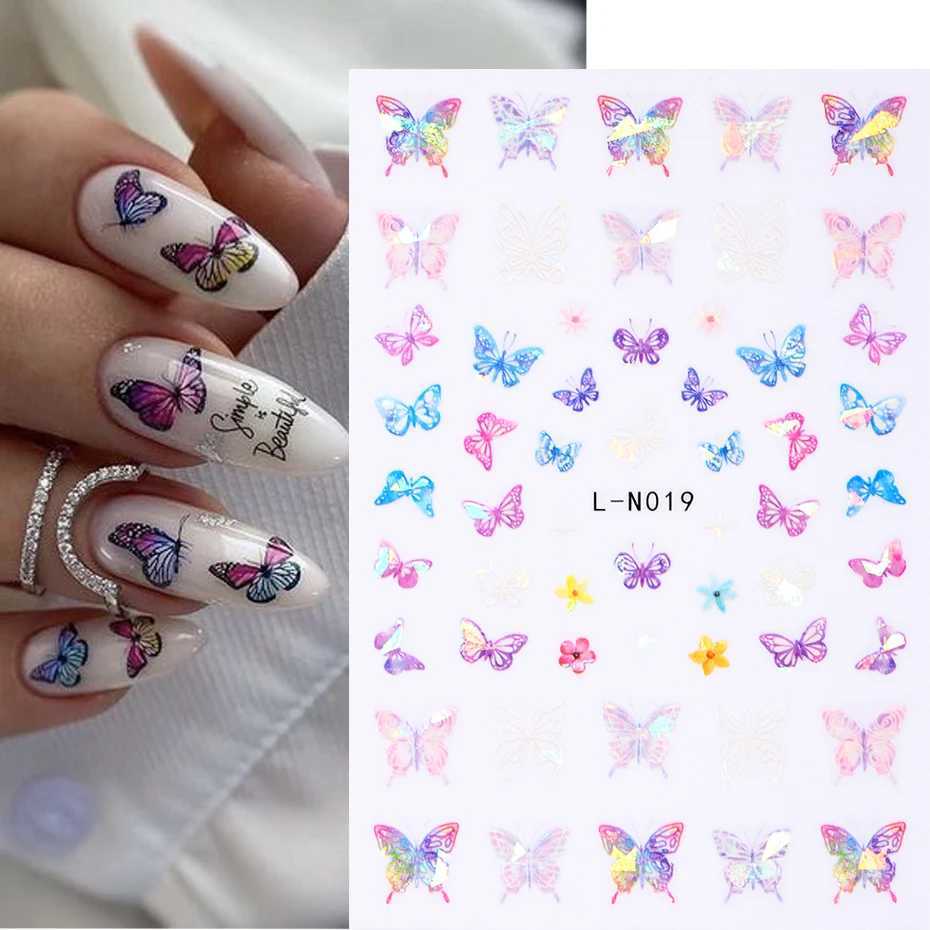 Laser Blue Butterfly 3D Nail Stickers Holographic Colorful Geometry Decals DIY Decals Designs For Nail Art Manicures DecorationsXJ240814