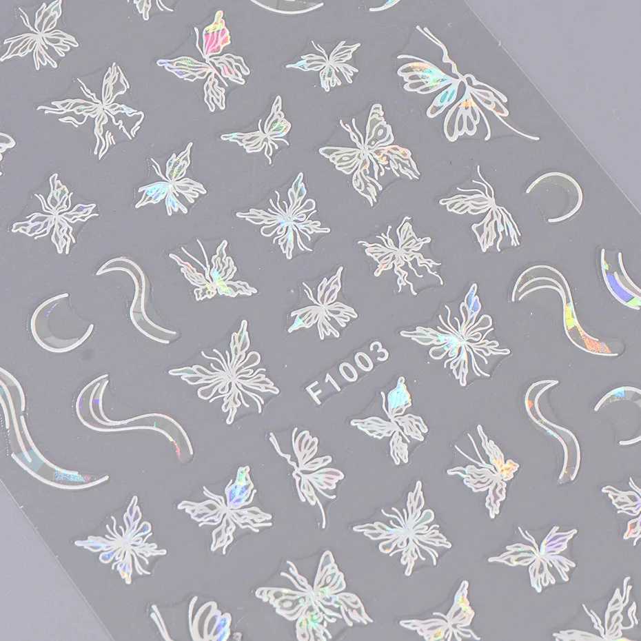 1PCS New 3D Black and White Butterfly Streamers Nail Stickers Y2K Decoration Laser Geometric Pattern Stickers Nail Art DecalsXJ240814
