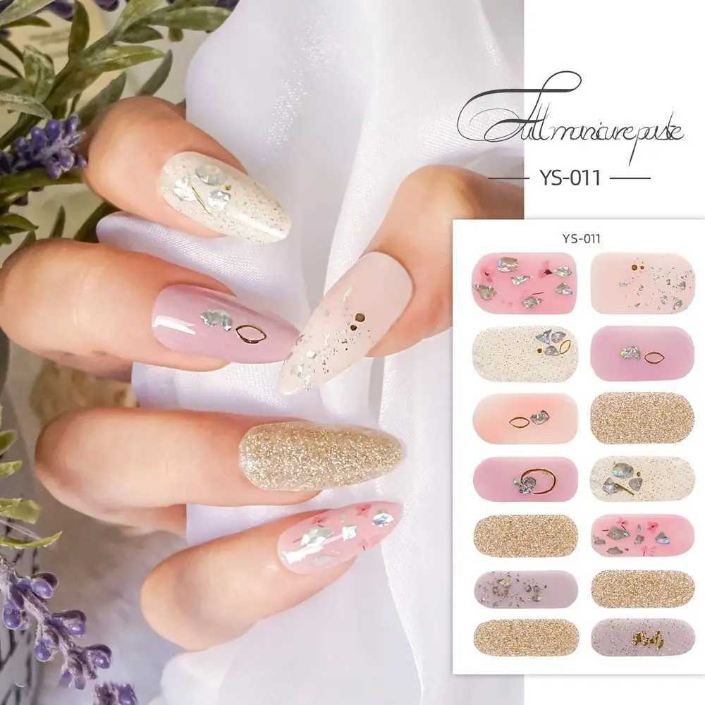 14 Strips Semi Cured Gel Nail Stickers Full Cover French Nail Art Gel Nail Polish Strips Gel Full Nail WrapsXJ240814