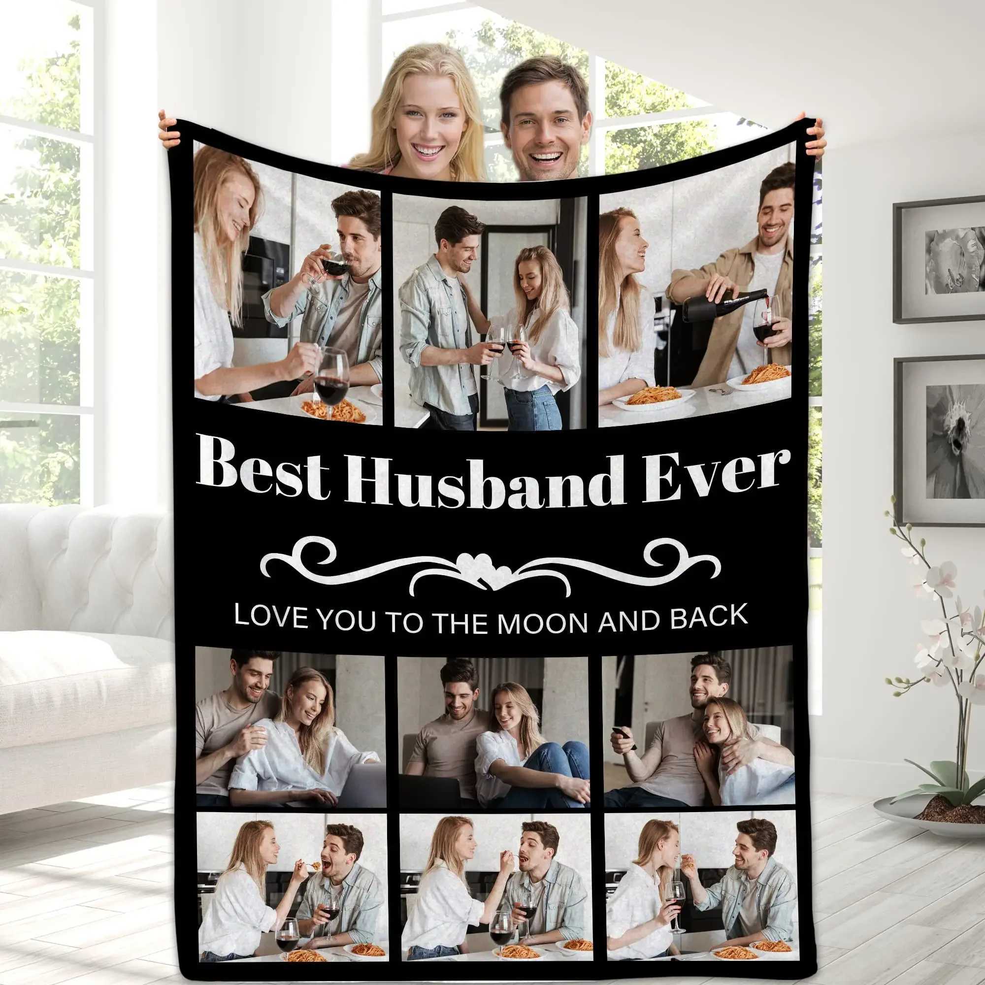 Custom Blanket With Text Photo Collage Personalized Picture Blankets Souvenirs Gifts Customized Throw Blanket for Family Mom Dad Y240815