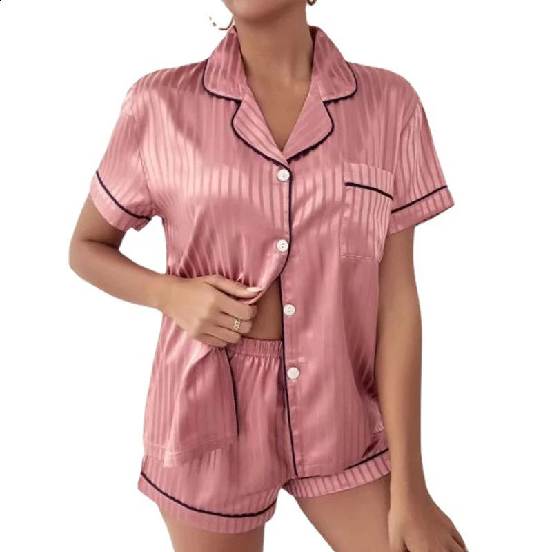High Quality Satin Silk Pajamas Set for Women Two Pieces Shorts Sets Sleepwear Pyjamas Summer Female Loungewear Home Clothes 240815