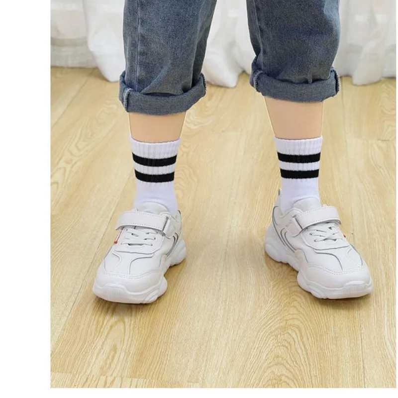 5 pairs/batch solid color soft breathable cotton childrens school socks for girls and boys casual gray black and white sports childrens socks W240814