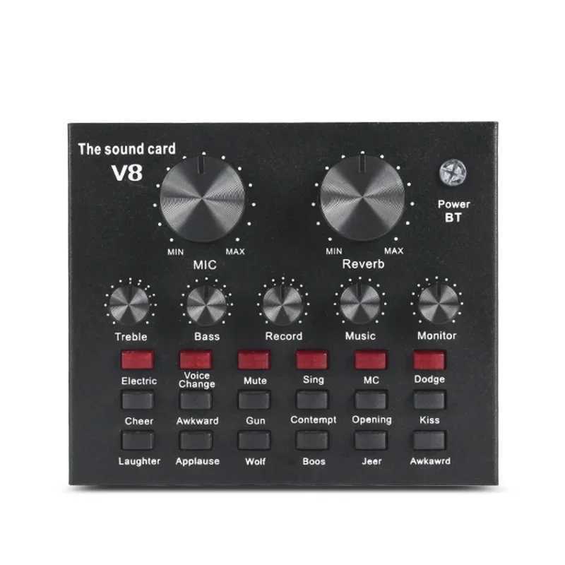 V8 Professional Sound Card Streaming Live Broadcast Podcast Recording Studio Device Voice Converter Audio Interface SoundCard B240815