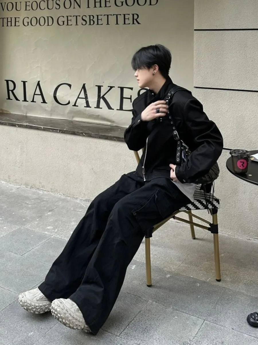 Hip Hop Y2k American Retro Cargo Bomber Jacket Spring Autumn Thin Coat Cropped Casual Solid Outerwear Streetwear 240809