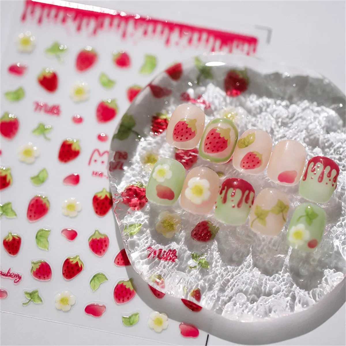 1pcs 5D Kawaii Jelly Strawberry Nail Art Stickers Fashion Cartoon Fruit Nail Transfer Slider Decals DIY Decorations AccessoriesXJ240814