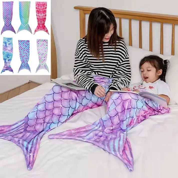 Flannel Mermaid Blanket Sleeping Blanket Adult Children Universal Mermaid Tail Blanket Children Sleeping Bag Shooting Props Y240815