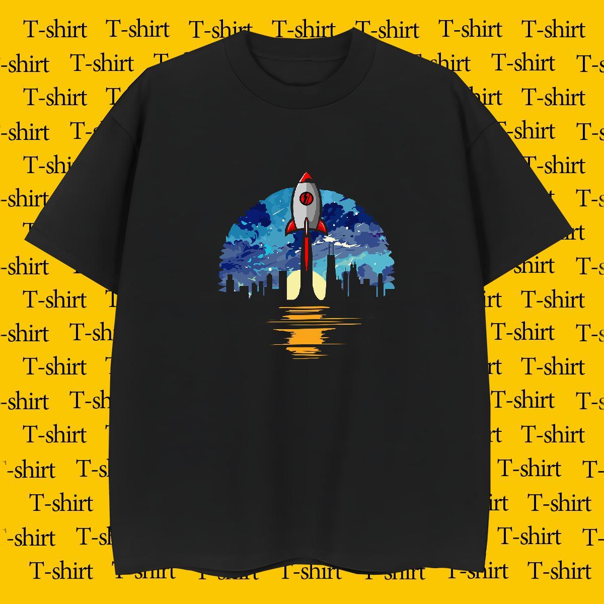 T shirt 100% Cotton 230g universe Street Casual O-Neck Short Sleeve Floral Print Tshirts Customized Cool Tees Shirts