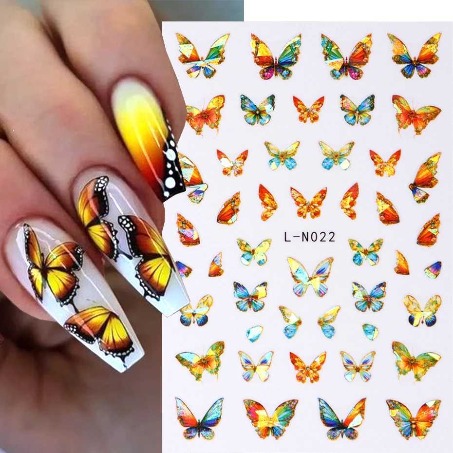 Laser Blue Butterfly 3D Nail Stickers Holographic Colorful Geometry Decals DIY Decals Designs For Nail Art Manicures DecorationsXJ240814