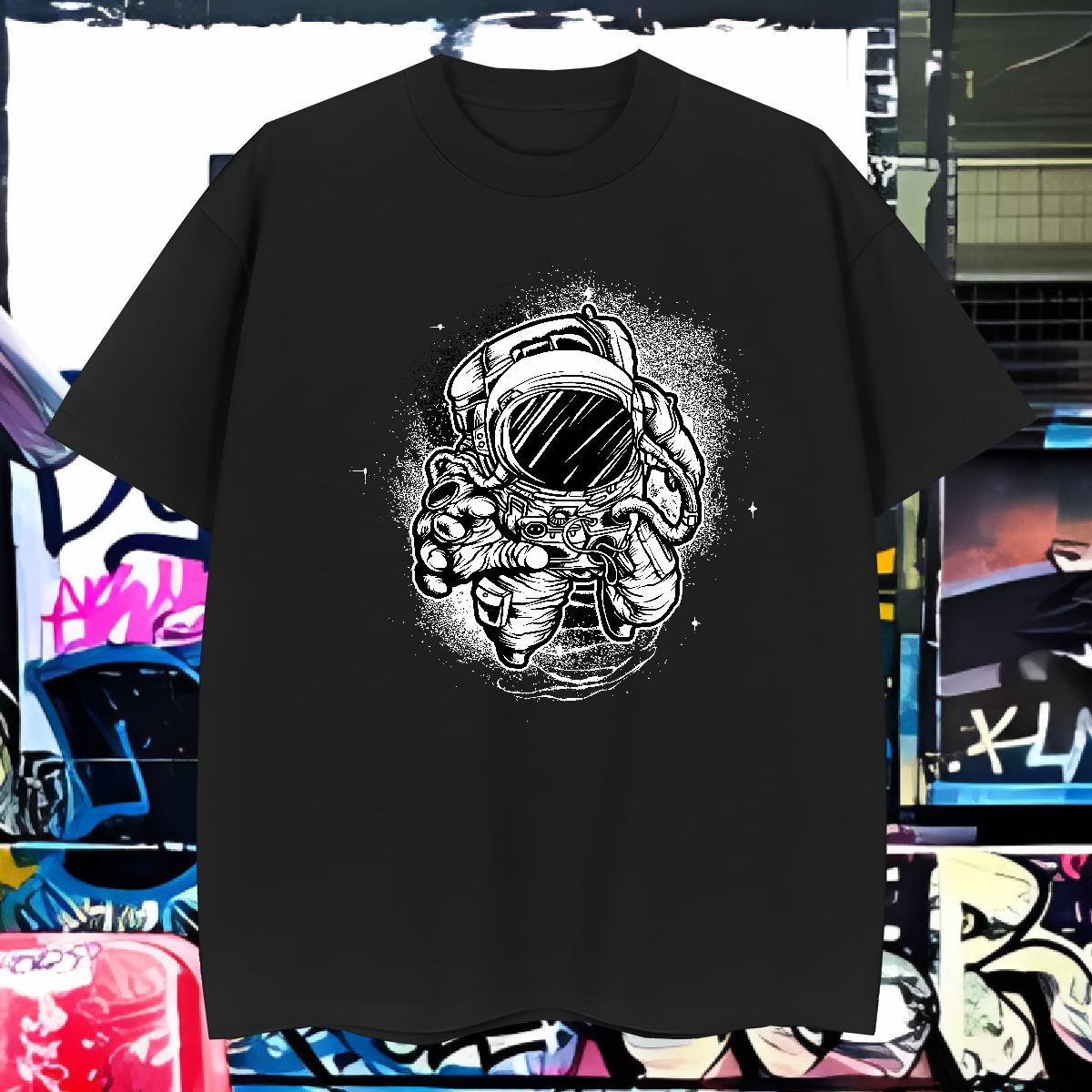T Shirts Men 100% Cotton 230g cosmonaut Outdoor Breathable Short Sleeve DIY Logo Oversized Men Clothes T-Shirt Fashion Design TOP Quality Tees Shirts