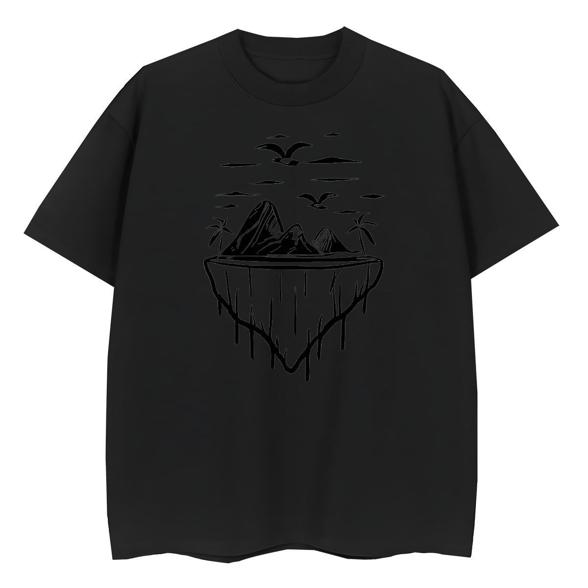 Comfortable Mens Tshirts Sports Casual 230g Pure Cotton Black Oversized O Neck Short Sleeves mountains T-Shirts for Men Customized Clothings