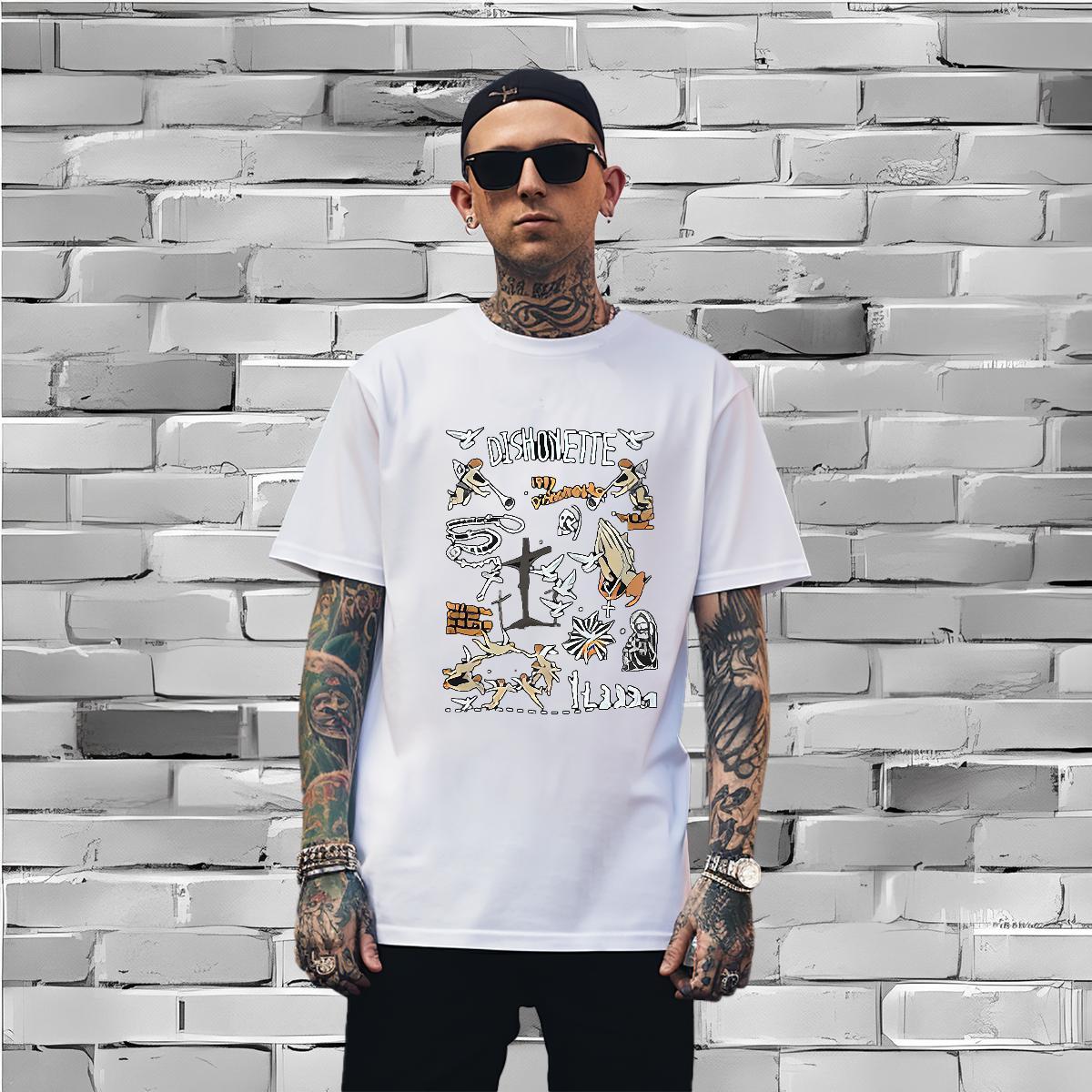 T-Shirts for Men 230g Pure Cotton painting Street Wear Round Neck Short Sleeve Black White Men Tees Fashion Design Loose Clothings
