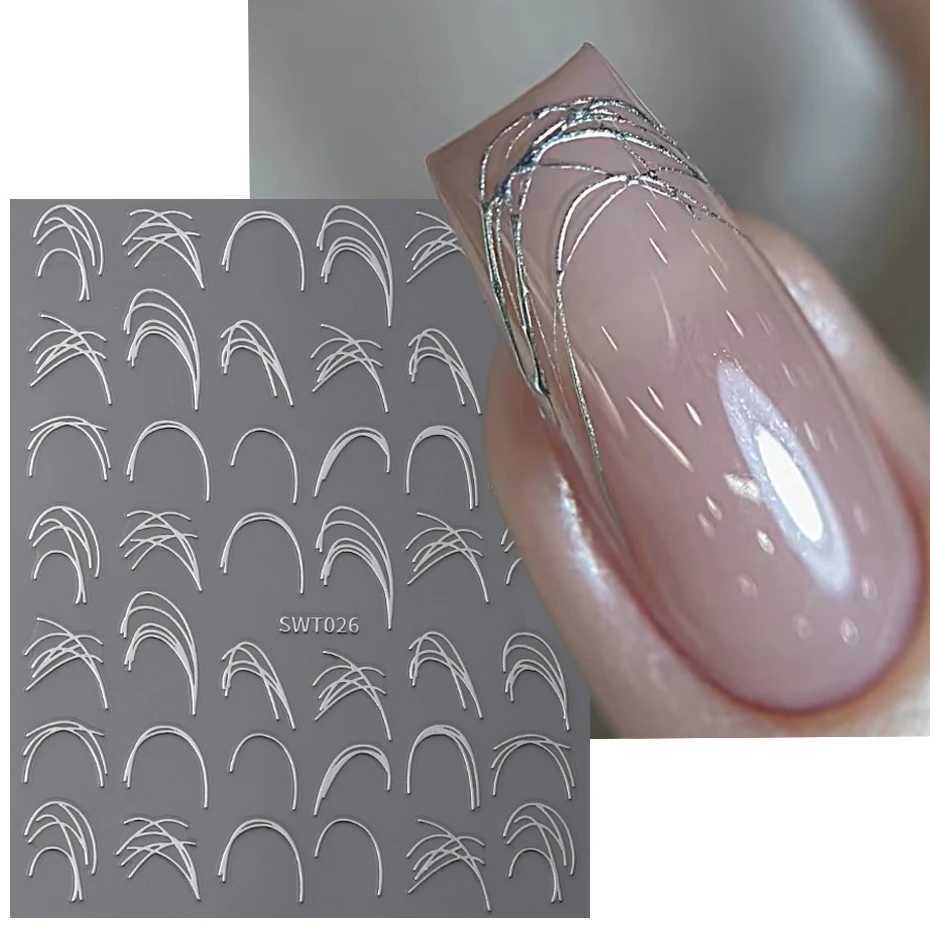 Spider Gel Line Nail Stickers Metal Silver White Irregular Graffiti Stripe Design 3D Self Adhesive Gel Polish Slider Nail DecorXJ240814