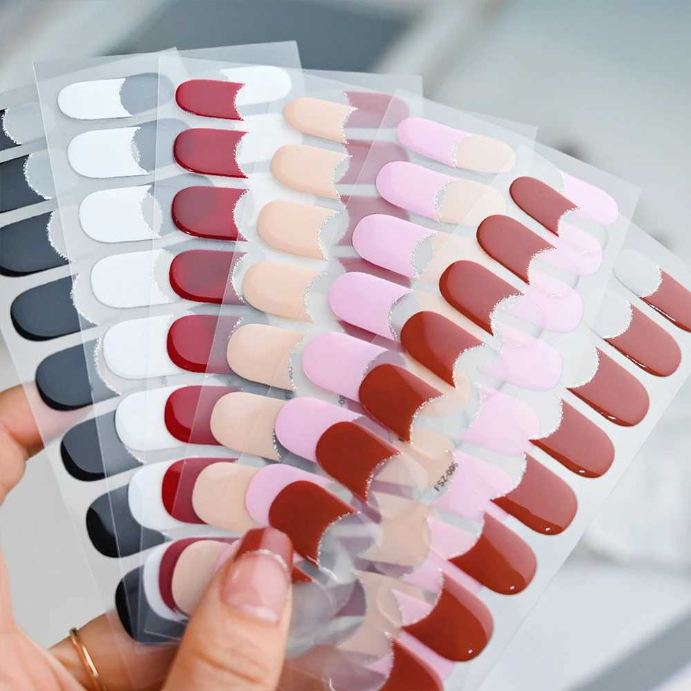 16Tips White French Semi-Cured Gel Nail Patch Sliders Full Cover Gel Nail Stickers For UV Lamp Adhesive Decals Manicure Patch #7XJ240814