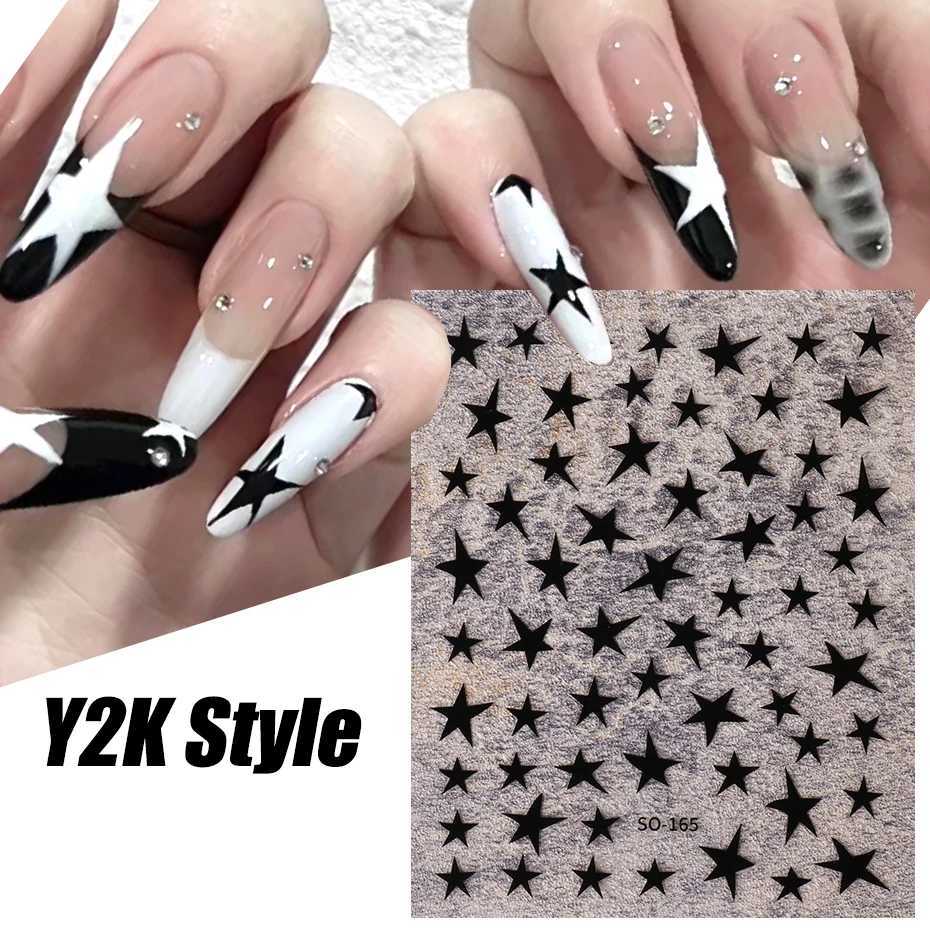 Y2K Star Nail Wraps Sticker Black White Holographic Design Adhesive Decals DIY Charm Chaebol Cool Girl Manicure Supplies JOSO165XJ240814