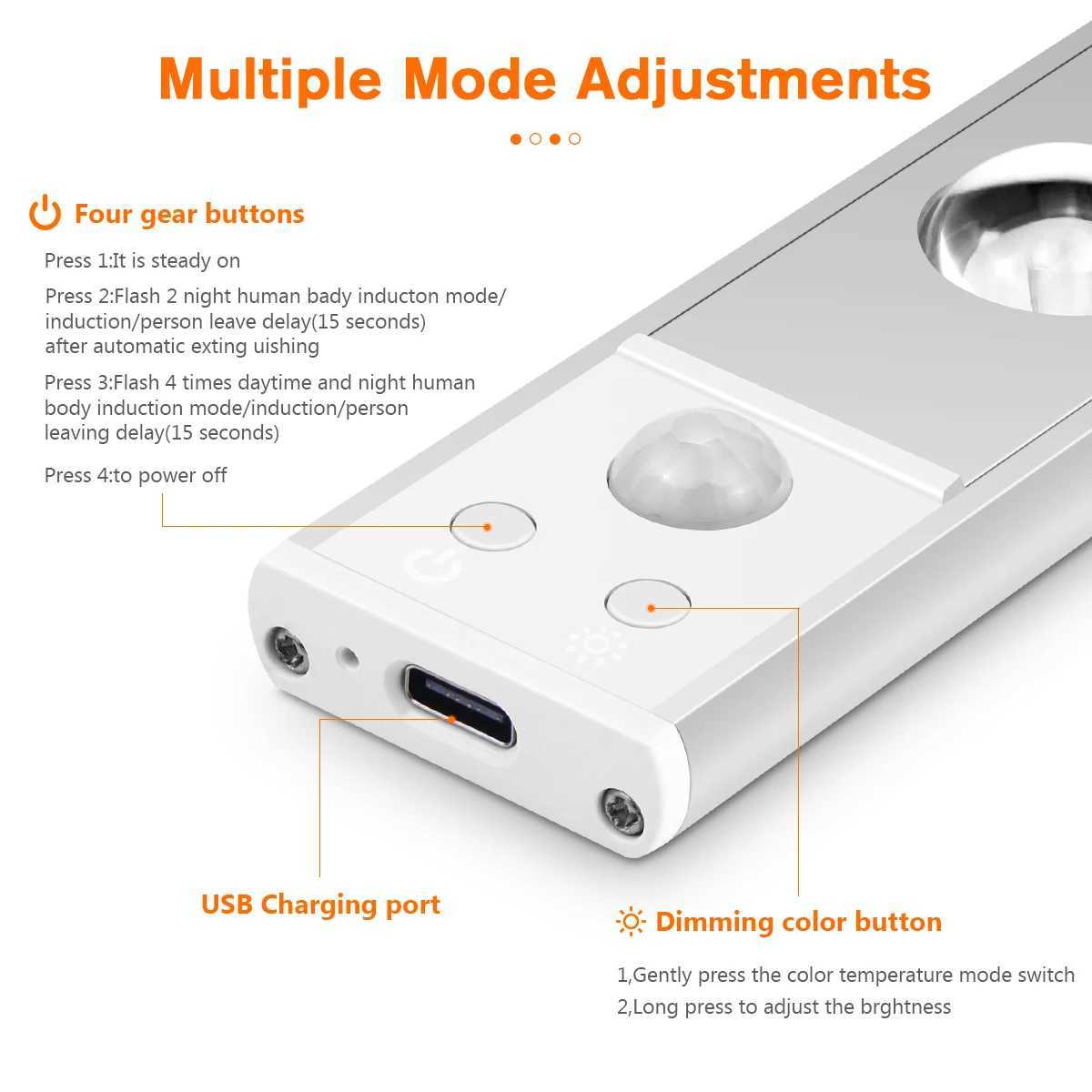 Bathroom Kitchen Closet Night Light PIR Motion Sensor Spotlight LED Bar USB Rechargeable Magnet Night Lamp for Home Decor Y240829