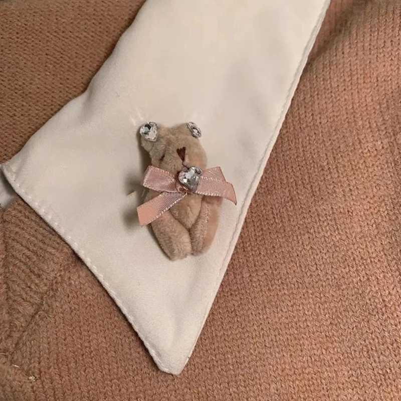 Bow Bear/Rabbit Collar Pin Soft Clothes Badge Plush Animal Brooch Decorative Backpack Hanger Bag Accessories Y08E W240815